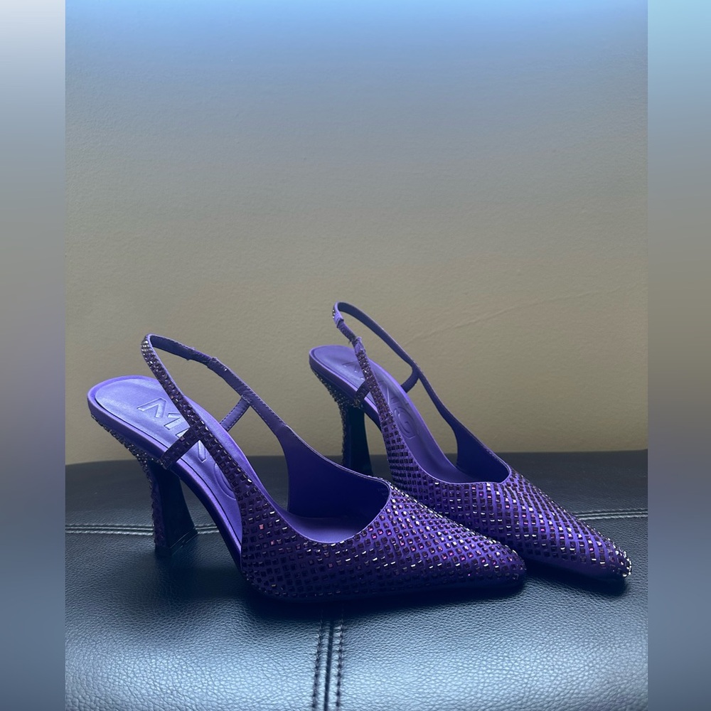 Mango purple rhinestone embellished stiletto sling back pumps